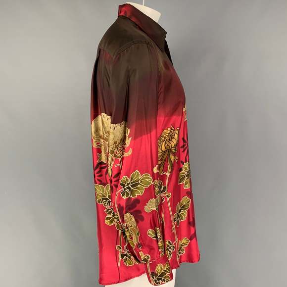 Vintage GUCCI by Tom Ford 2001 Red Floral Silk Button Up Long Sleeve Shirt - Picture 3 of 6